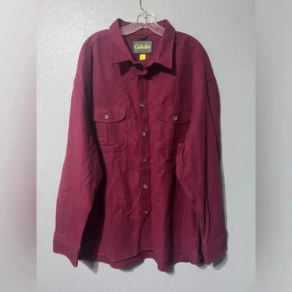NWOT Cabela’s Flannel Shacket Chamois Shirt Mens Burgundy Sz 3XL/3TG Reg Cotton